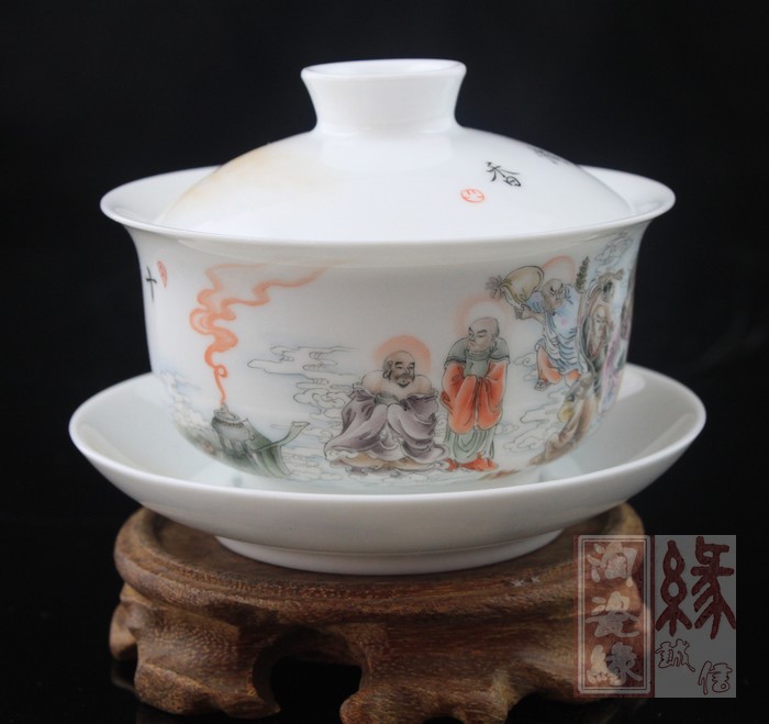 Offered home - cooked tureen checking porcelain in jingdezhen ceramic tea set hand - made pastel only three cup bowl of tea
