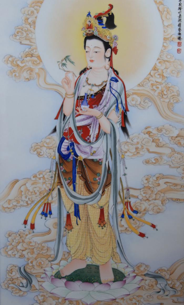 Offered a home - cooked r jingdezhen famous adornment Cao Zhiyou hand - made famille rose porcelain plate painting "avalokitesvara" collection