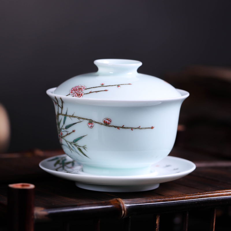 Offered home - cooked checking ceramic tea ware in tureen three teapots only hand - made famille rose tea ware jingdezhen porcelain tea set