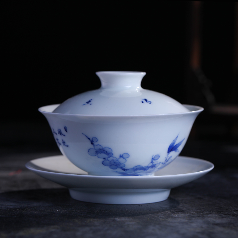 Offered home - cooked in blue and white only tureen three cup Jin Hongxia manual hand - made ceramic tea set bowl jingdezhen porcelain tea