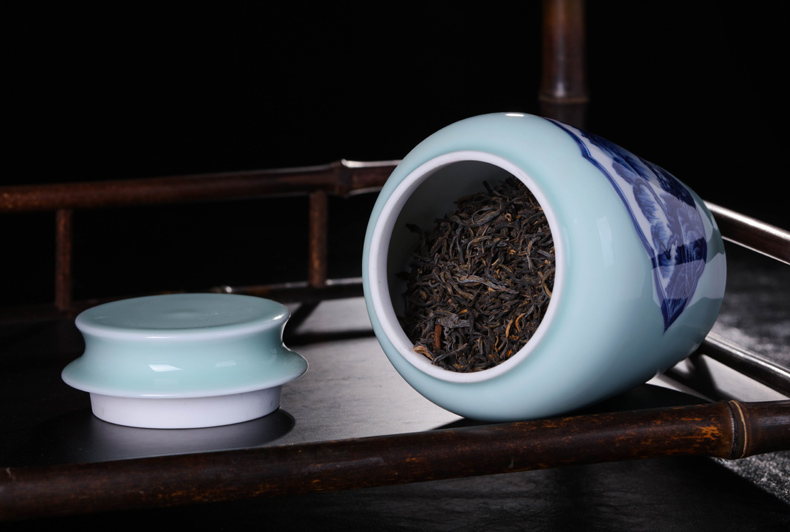 Offered home - cooked in jingdezhen porcelain tea pot Jin Hongxia manual hand - made ceramic tea storehouse of blue and white porcelain tea storage tank