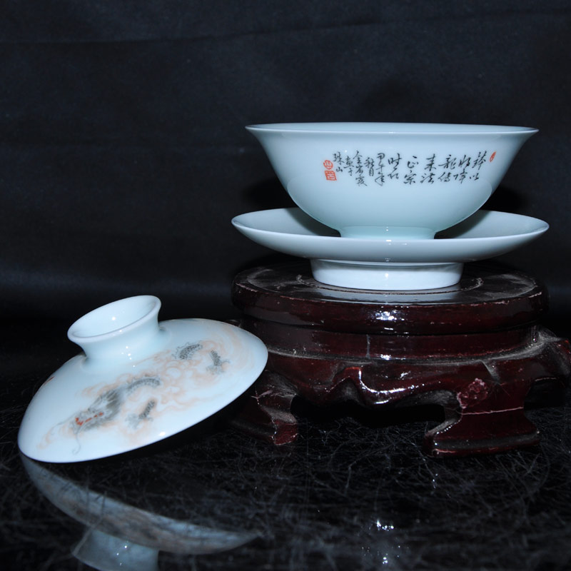 Offered home - cooked in jingdezhen famous Jin Hongxia hand - made famille rose porcelain tea tureen three cup bowl lohan 】 【