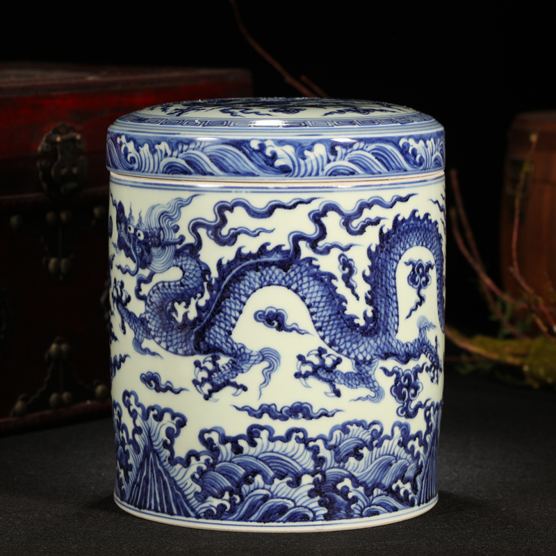 Offered home - cooked checking ceramic tea caddy fixings storehouse in jingdezhen tea storage tank hand - made fruit box of blue and white porcelain furnishing articles