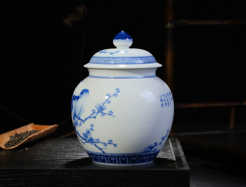 Offered home - cooked r Jin Hongxia manual hand - made ceramic tea ware jingdezhen porcelain tea caddy fixings storehouse storage tank of blue and white porcelain