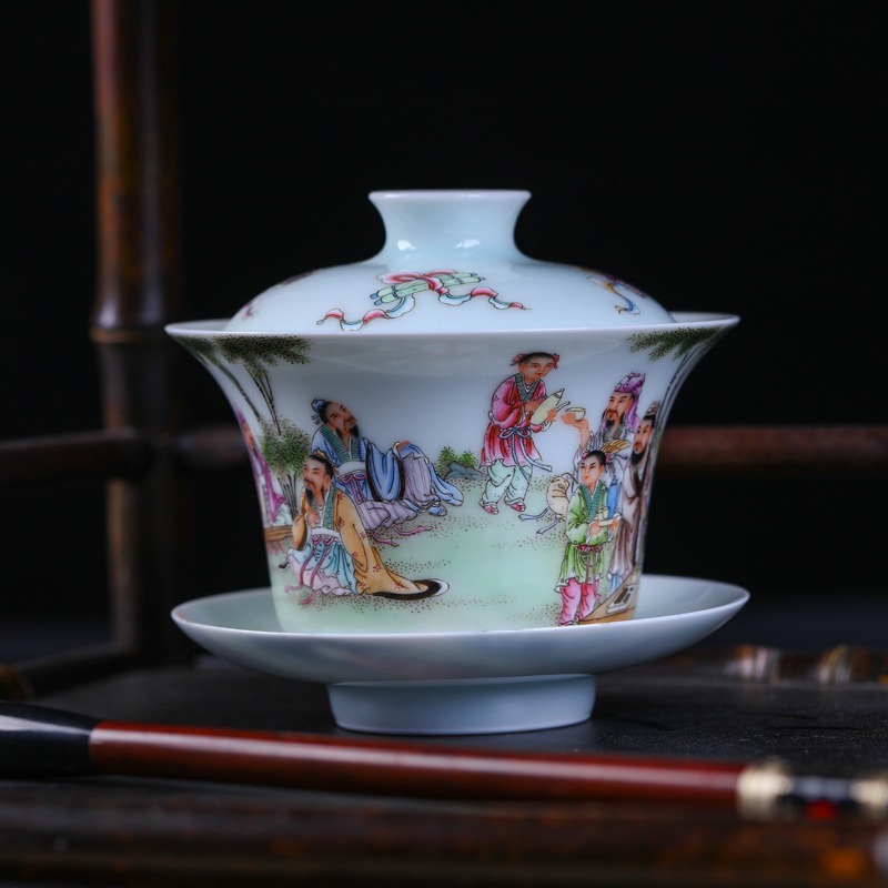 Offered home - cooked in jingdezhen Jin Hongxia famille rose porcelain tea set hand - made tureen three CPU use ceramic cover cup bowl