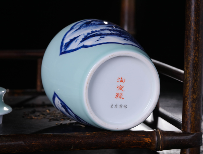 Offered home - cooked in jingdezhen porcelain tea pot Jin Hongxia manual hand - made ceramic tea storehouse of blue and white porcelain tea storage tank