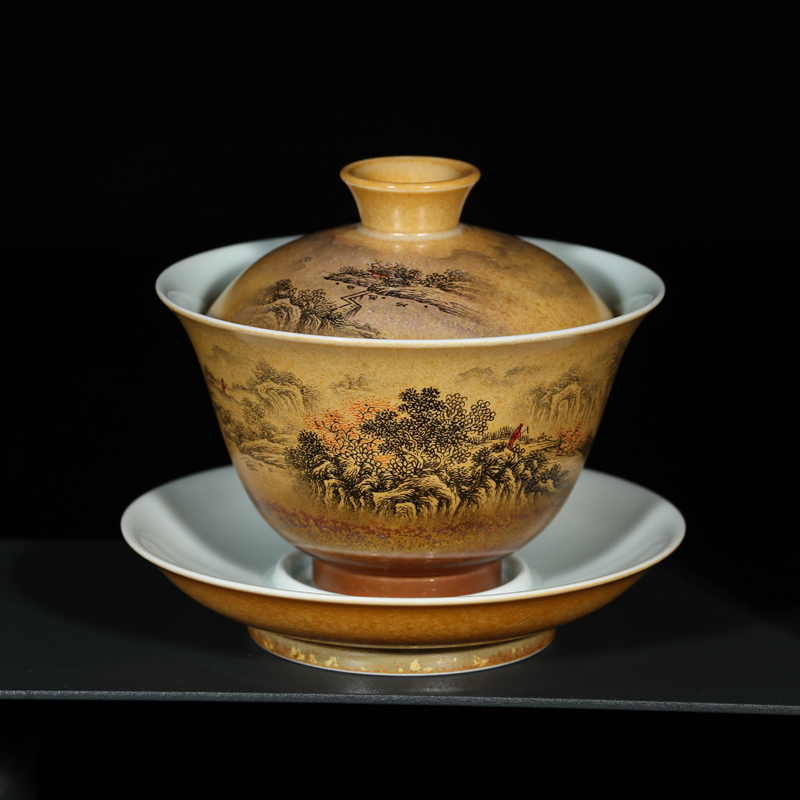 Offered home - cooked in jingdezhen porcelain tureen tea set three bowl is only pure manual tea color glaze ceramics handless small cups