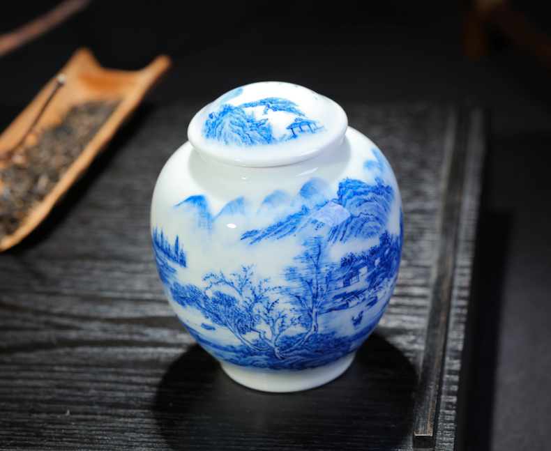 Offered home - cooked hand - made of blue and white porcelain in jingdezhen porcelain tea caddy fixings tea storehouse storage jar checking ceramic tea set