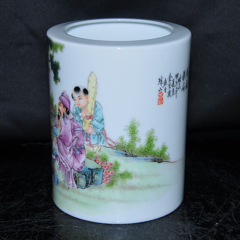 Offered a home - cooked r jingdezhen famous Jin Hongxia hand - made famille rose porcelain "four supplies stationery pen container" elegant"