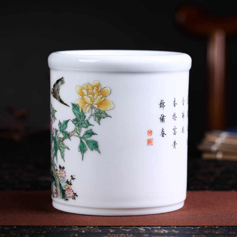 Offered home - cooked in jingdezhen porcelain "four checking ceramic furnishing articles hand - made pastel stationery pen container home decoration