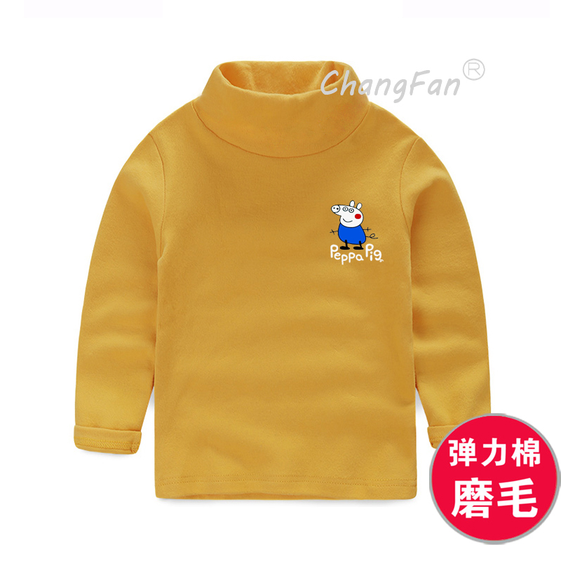 Con trai cộng với nhung dày trẻ em cổ cao chạm đáy áo sơ mi dài tay Áo bé gái mùa thu đông mặc quần áo trẻ em cotton ấm áp áo thun dài tay bé trai
