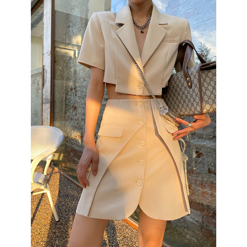 JCCC Shadow Short Sleeve Suit Suit Woman Summer Advanced Sensfeel Thin western suit jacket a character half body dress Two sets