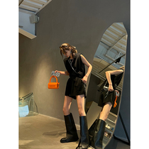 JCCC Shadow Lazy Wind Sports Leisure Suit Women's Summer Loose Black Sleeveless Vest Shorts Two-Piece Set