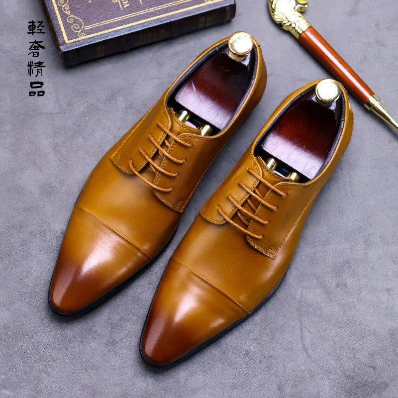 Office leather shoes pointed toe British 2021 winter youth breathable business formal men's shoes three-joint wear-resistant Oxford shoes