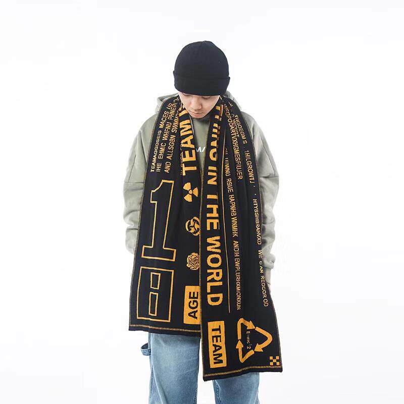 Fool TeamAge Text letter Scarf Relativistic Hip hop shawl Scarf Men and women ins popular knitting trend brand