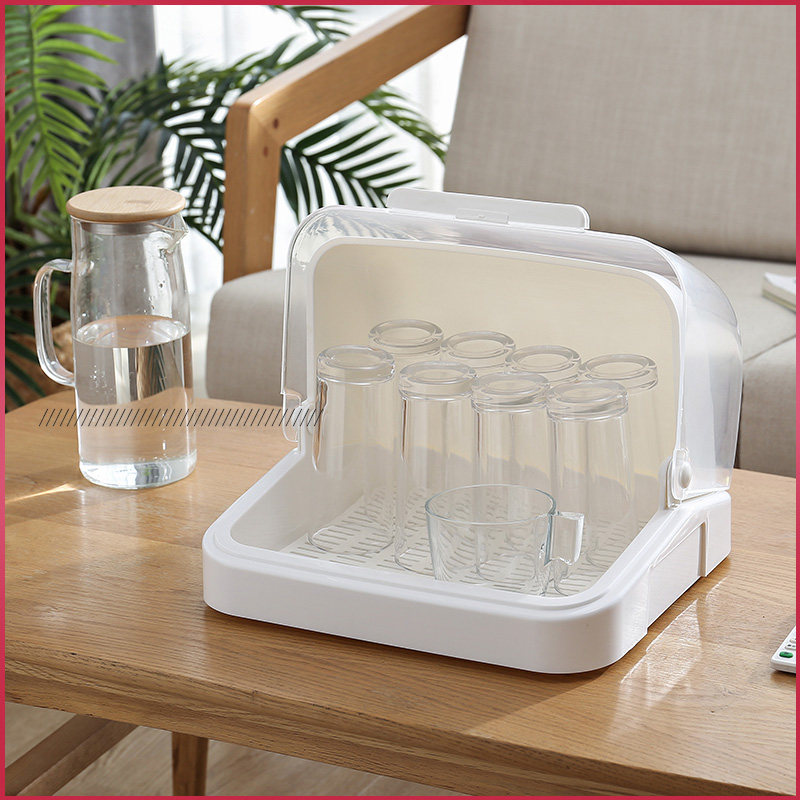 Put tea cup water cup drain rack with lid dustproof suitcase portable tray milk bottle storage storage box