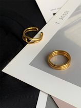 Minimalist design premium european and american cold wind stacked personality line geometric ring vintage open ring ring