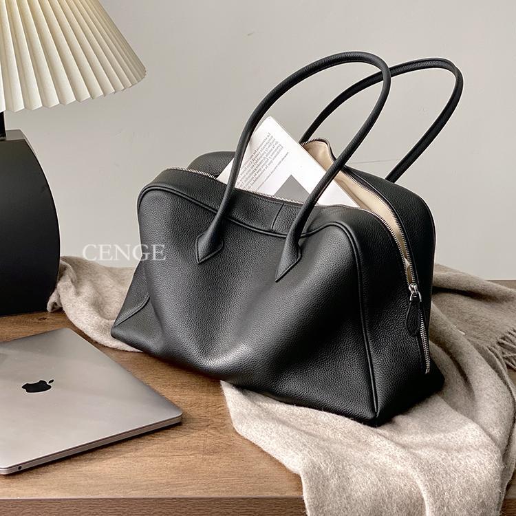 Cenge First-Layer Cowhide Shoulder Commuter Bag Large-Capacity Boston Bag Women's Tote Bag Underarm Laptop Bag Cenge First-Layer Cowhide Shoulder Commuter Bag Large-Capacity Boston Bag Women's Tote Bag Underarm Laptop Bag