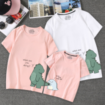 亲子装夏装小恐龙短袖T恤一家三口四口洋气母子母女装纯棉宽松t恤