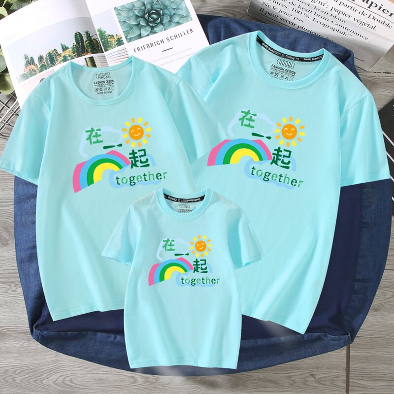 Fun parent-child summer cotton short-sleeved T-shirt A family of three and four Foreign-style mother-and-daughter fashion top