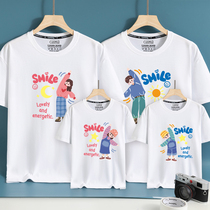 High-end pure cotton kiss with summer clothes cute short sleeve T-shirt family of three-mouthed morning exercise interactive mother and mother female dress