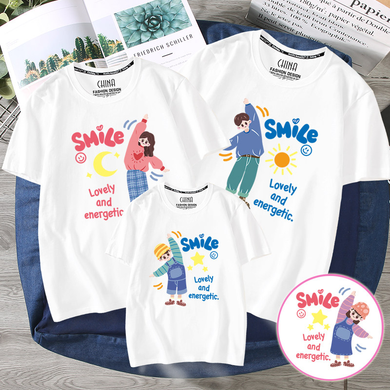 Internet celebrity parent-child summer clothes cute short-sleeved T-shirts a family of three four pure cotton foreign style mother and child mother and daughter clothing ins tide