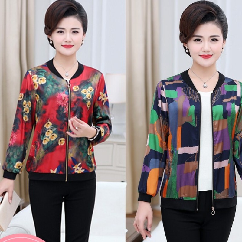 Women's Summer Casual Short Thin Jacket, Middle-Aged and Elderly Long-Sleeved Jacket, Mother's Clothing, Baseball Uniform, Air-Conditioning Shirt, Sun Protection Clothing