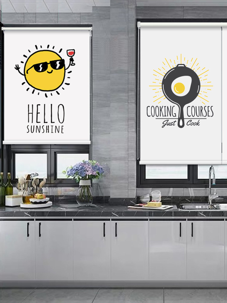 Kitchen curtains Free hole anti-oil household lifting louver Powder room Bathroom shading waterproof dining room Roller curtain pull