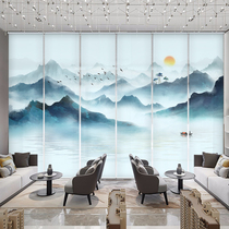 Screen curtain hanging new Chinese landscape Non-perforated fabric roller curtain Home partition curtain Office Zen curtain