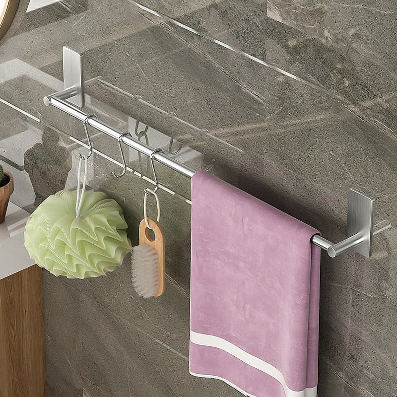 304 stainless steel single rod towel rack free punch powder room hanger bathroom towel rod small size toilet hook