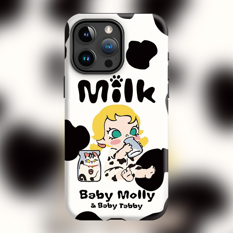 Trendy New 16Plus Molly Phone Case for iPhone iPhone 15 Pro Max Anti-Drop Cover 14 Matte Soft Case Tabby Magnetic Magsafe Drinking Milk Jasmine