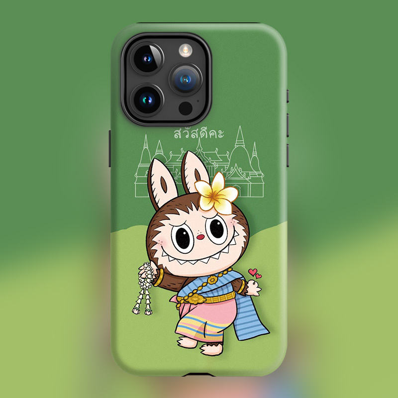 Thailand Exclusive Trendy New 16Plus Green Labubu Compatible iPhone 15 Pro Max Apple Phone Case 14 Shockproof Cover 13 Matte Labubu Soft Case Magnetic Magsafe