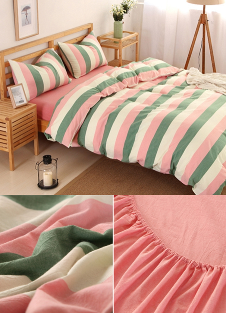 Nhật bản phong cách cotton linen lưới nhỏ rửa sạch bông đơn giản ba hoặc bốn bộ cotton quilt cover màu rắn tấm ga trải giường 笠 bộ đồ giường