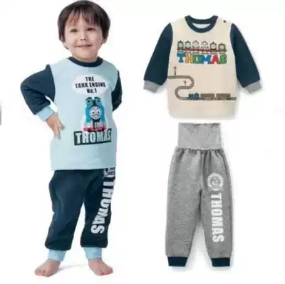 Export Japan children's clothing pure cotton children's home clothes set autumn and winter pants Boys three layers of warm air cotton pajamas