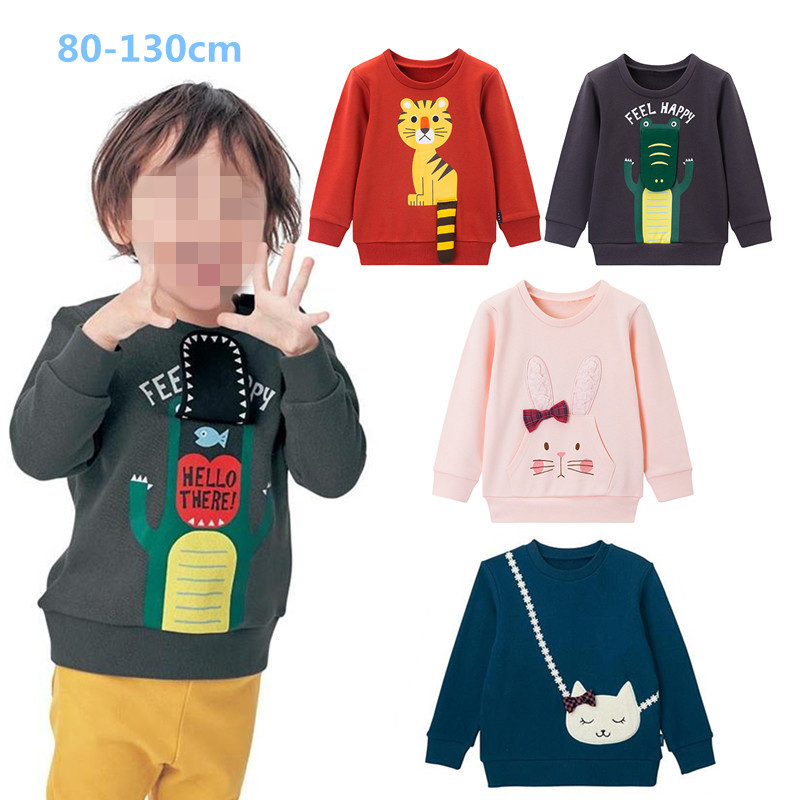 Export Japanese children's clothing spring autumn season pure cotton male and female children's clothing head sweatshirt resting hair ring dinosaur tiger kitty blouses-Taobao