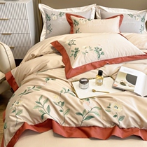 Small Fresh Fields Garden Wind 120S Horse Cotton Embroidery Four Pieces Full Cotton Pure Cotton Flowers Quilt Cover High-end American Bed Goods