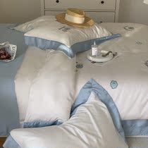 Cute little fresher 80 bronn essence four pieces double sided ice silk embroidered soft silk Naked Sleep Spring Summer Bed