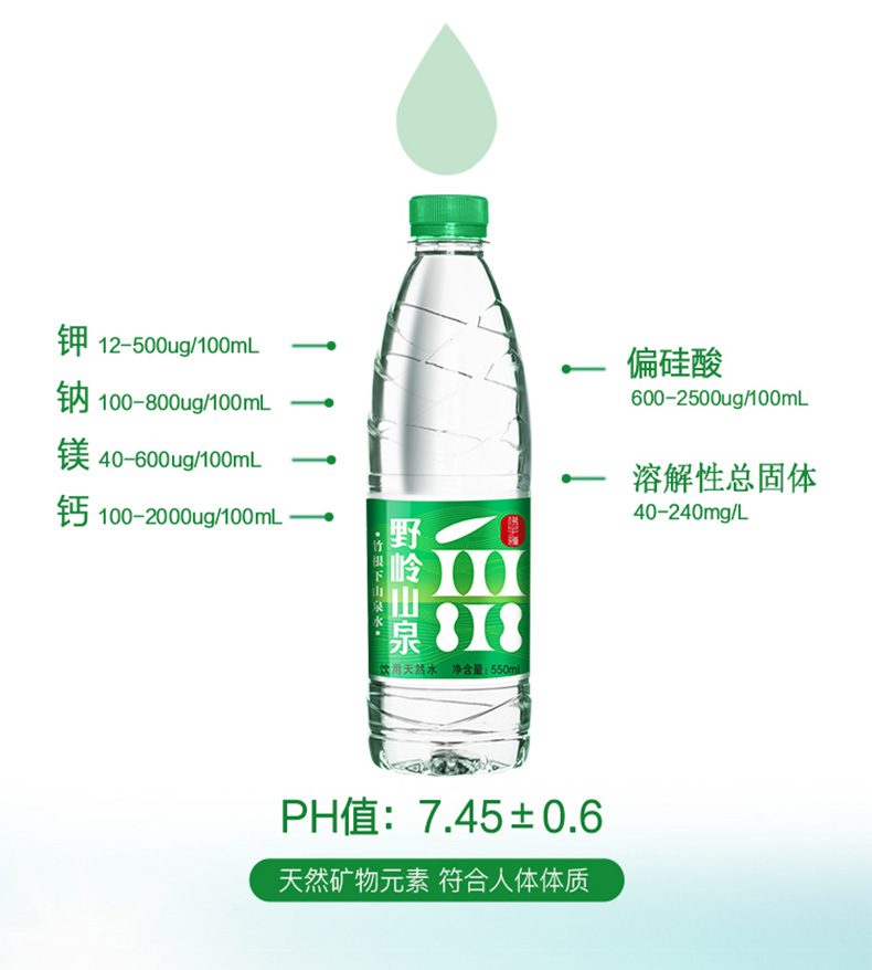 野岭 剐水 大别山 天然弱碱性山泉水 550ml*9瓶 图4