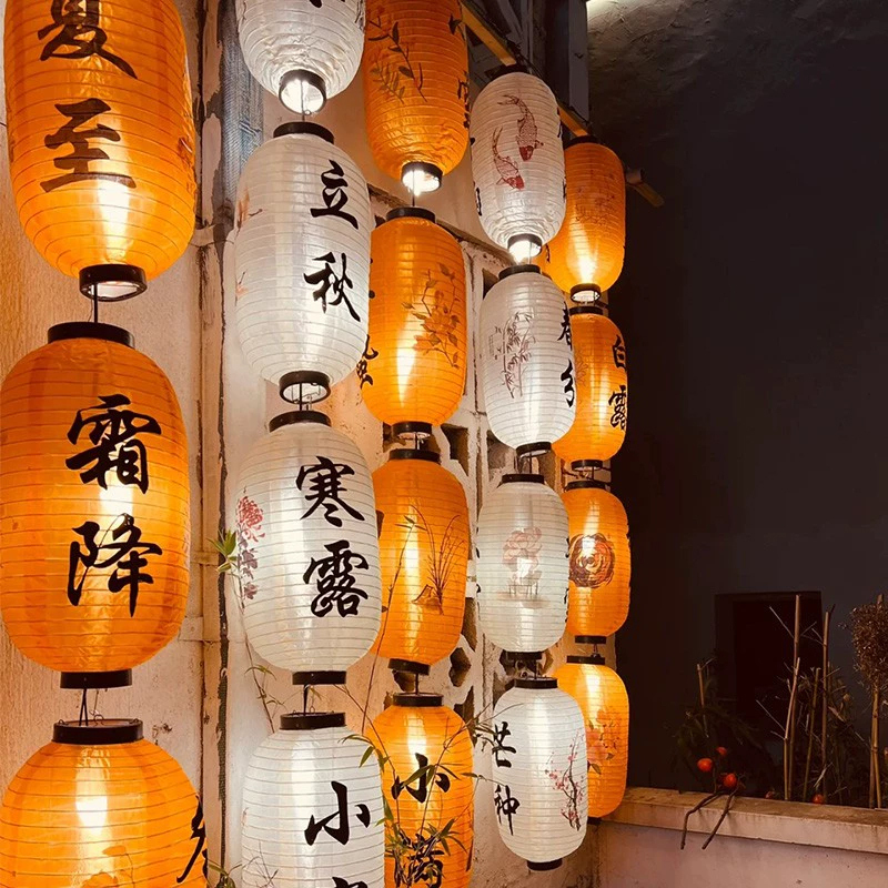 Outdoor Waterproof and Sun-Resistant 24 Solar Terms Lantern String, Winter Melon Outdoor Decoration for Homestay Courtyard, Tea Brewing Scene Setup, Hanging Ornaments