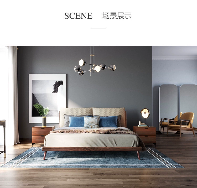 Lin Bắc Âu 1,8 m giường đôi nhỏ gọn da hiện đại bọc vải tựa lưng master bedroom RAV3A giường giường gỗ - Giường