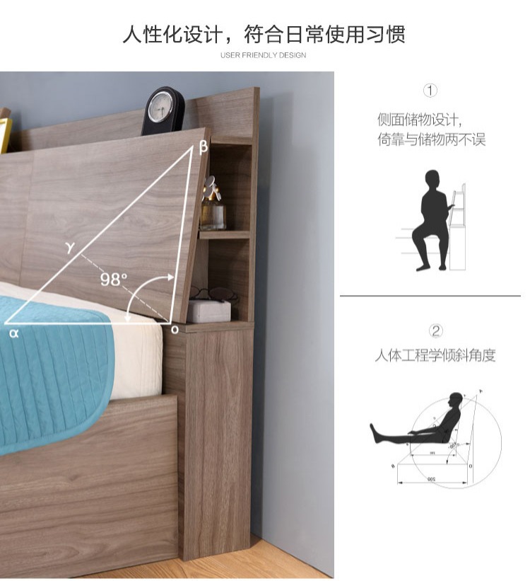Lin nội thất Scandinavian giường nhỏ gọn giường đôi 1,8 m hộp cao hộp lưu trữ hiện đại giường khí nén 1,5m DV1A - Giường giường gỗ gõ đỏ