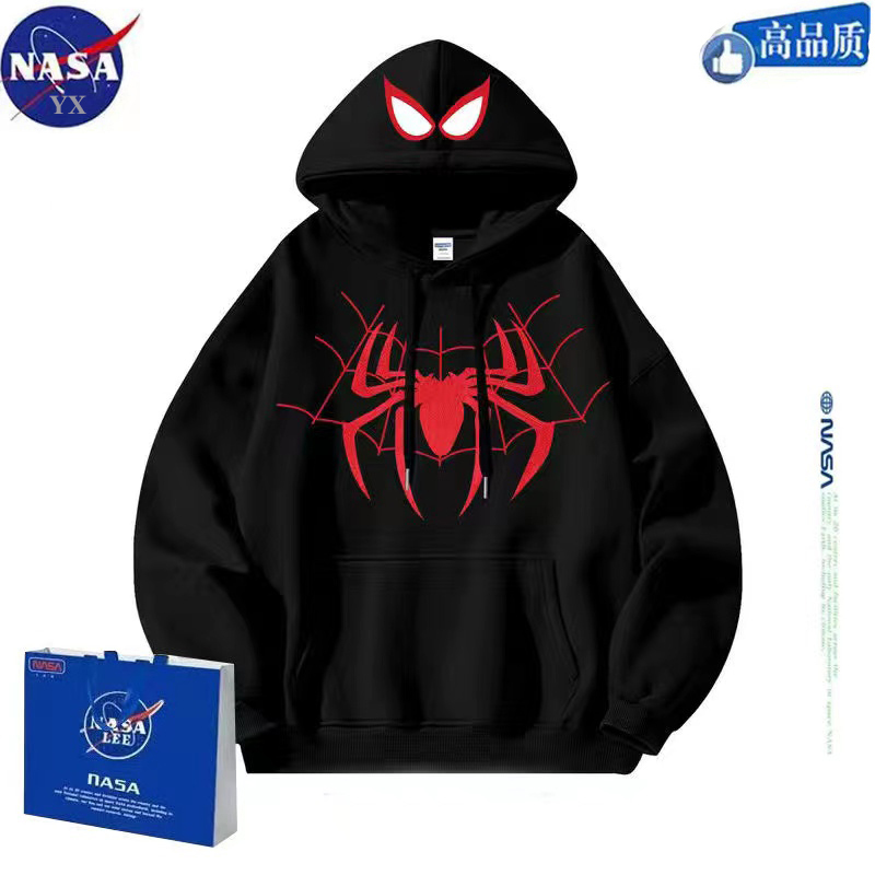 Boys' Sweatshirt 2026 New Model This Year's Popular Hot Item Spider-Man Hooded Sweatshirt with Fleece Lining Black