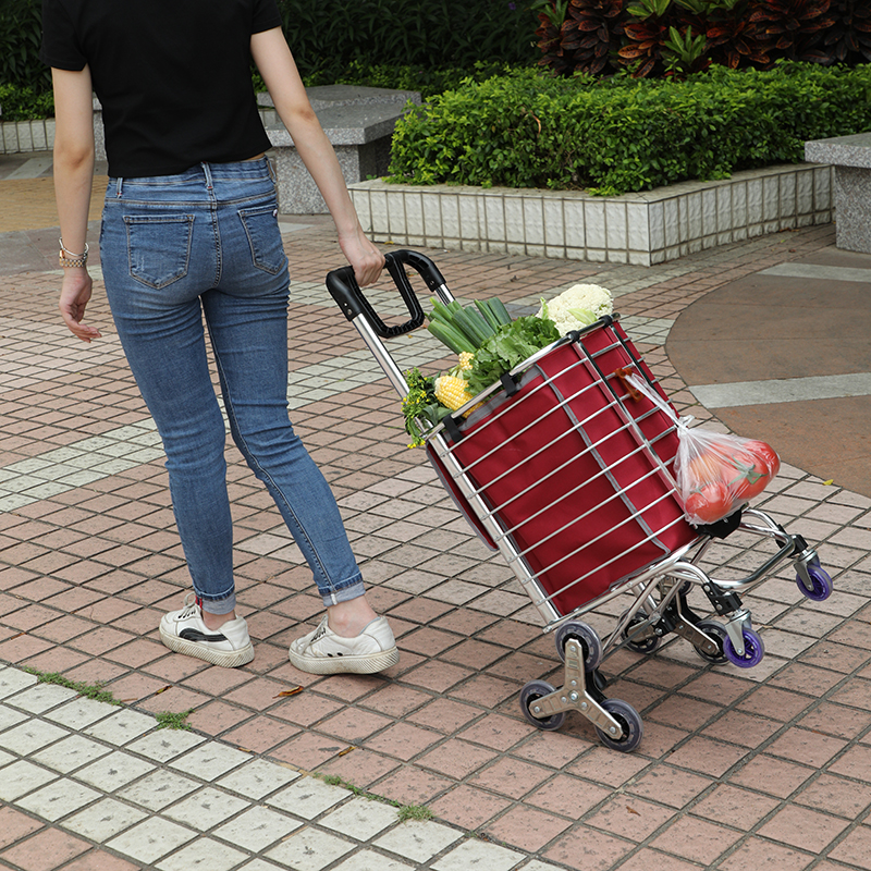 Grocery shopping cart Small pull car Old man with light shopping folding rod pull goods climb stairs Hand pull car Supermarket car