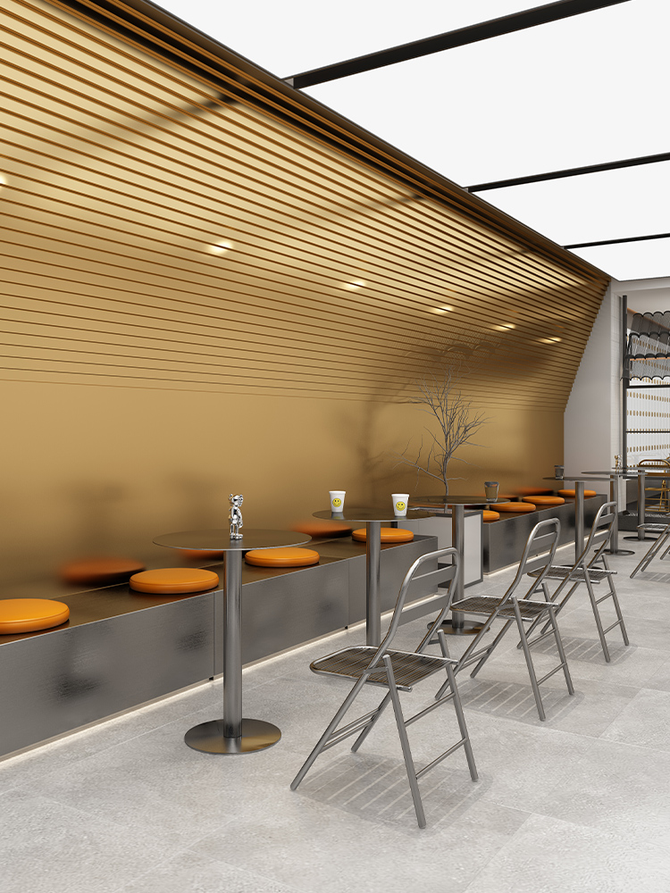 Card-seated sofa bench imitation stainless steel modern minimal milk tea shop tables and chairs café
