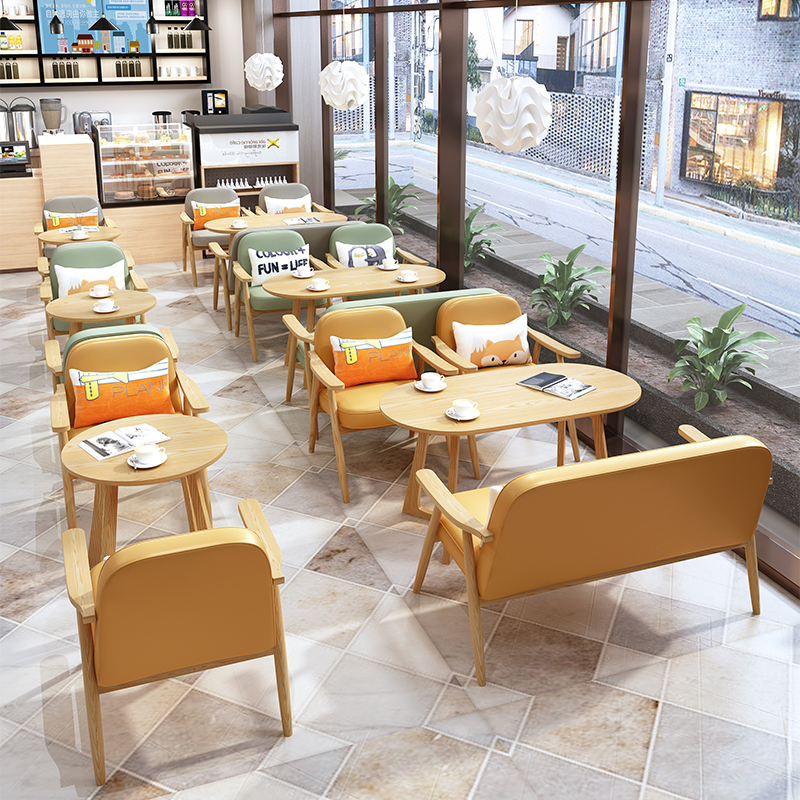 Theme coffee shop tables and chairs milk tea shop table and chair combination card seat sofa stool custom dessert burger shop fast table table