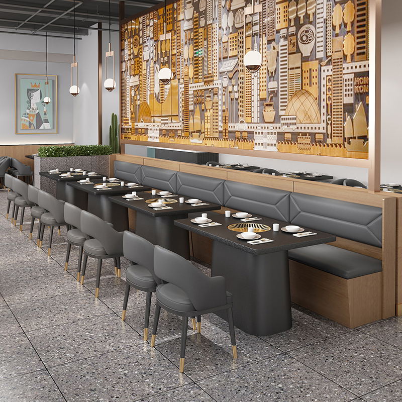 BBQ table and chair combined card seat sofa bench Clear bar tableCustom plate hot pot table tablesMilk tea shop table