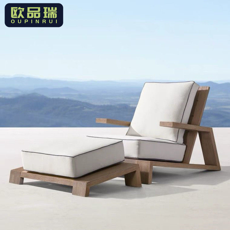 Outdoor solid wood sofas minimalist Nordic rattan chair single-like board room Villa Hotel Resort Terrace Casual furniture-Taobao