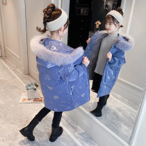 Girls winter cotton-padded clothes 2021 new childrens foreign style thick winter clothes medium and long down cotton clothes tide