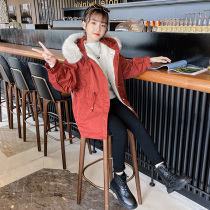 Girls autumn and winter plus velvet thickened coat 2021 new foreign style Korean childrens clothing medium and long Parker clothing