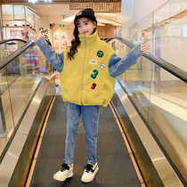 Childrens lamb coat girls autumn and winter clothes 2021 New style fashionable middle and big children thick plus velvet sweater tide